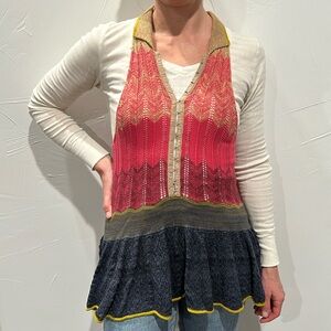 Free People Sleeveless, Ruffle Sweater. Tan, Pink, Green, Blue. Size XS